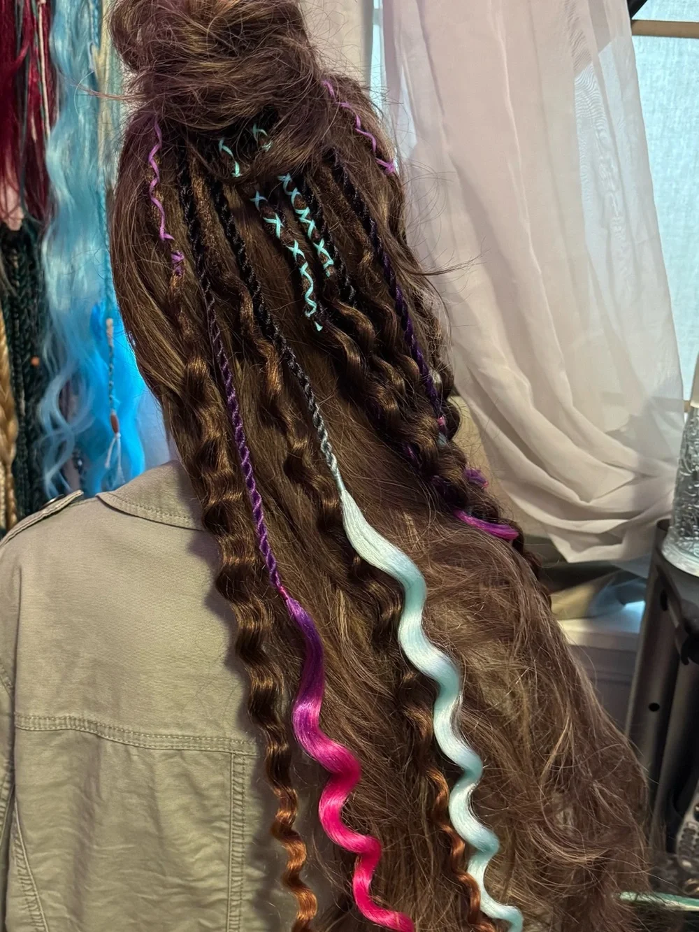 Bright Pink & Aqua Clip-In Hair Accent Extensions for Women